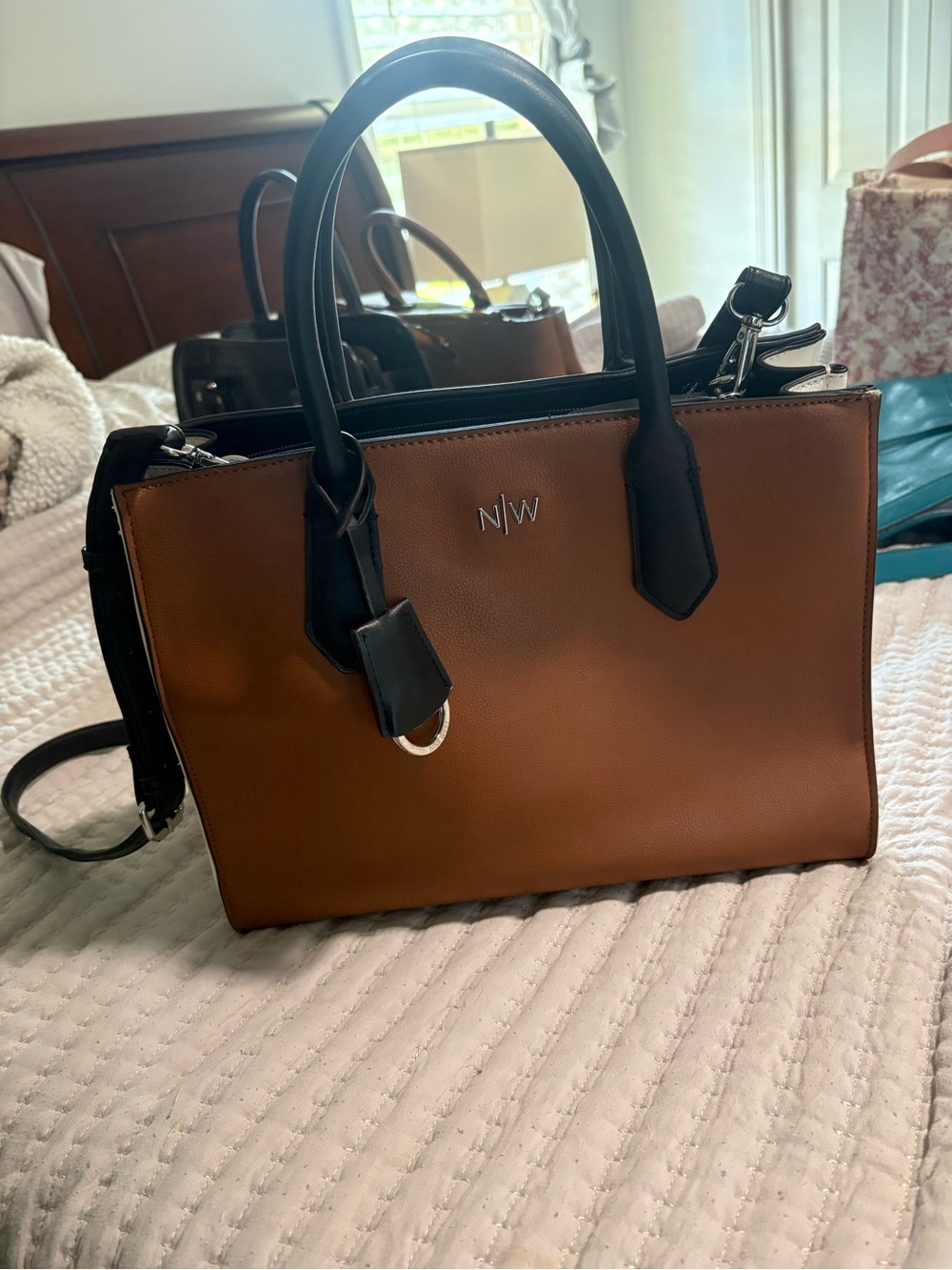 NW Two-Tone Tan and Black Structured Satchel